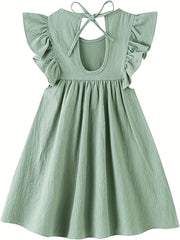 Toddler Girl Cotton Linen Lace Up Dress Sleeveless Casual Summer Sundress