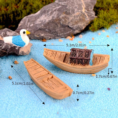 Resin Fishing Boat Fairy Garden Decoration Set