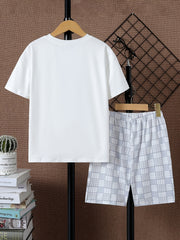 Toddler Boy's 2pcs T shirt & Plaid Pattern Shorts Set