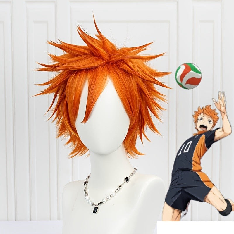 Short Orange Curly Anime Cosplay Wig Heat Resistant Synthetic Hair