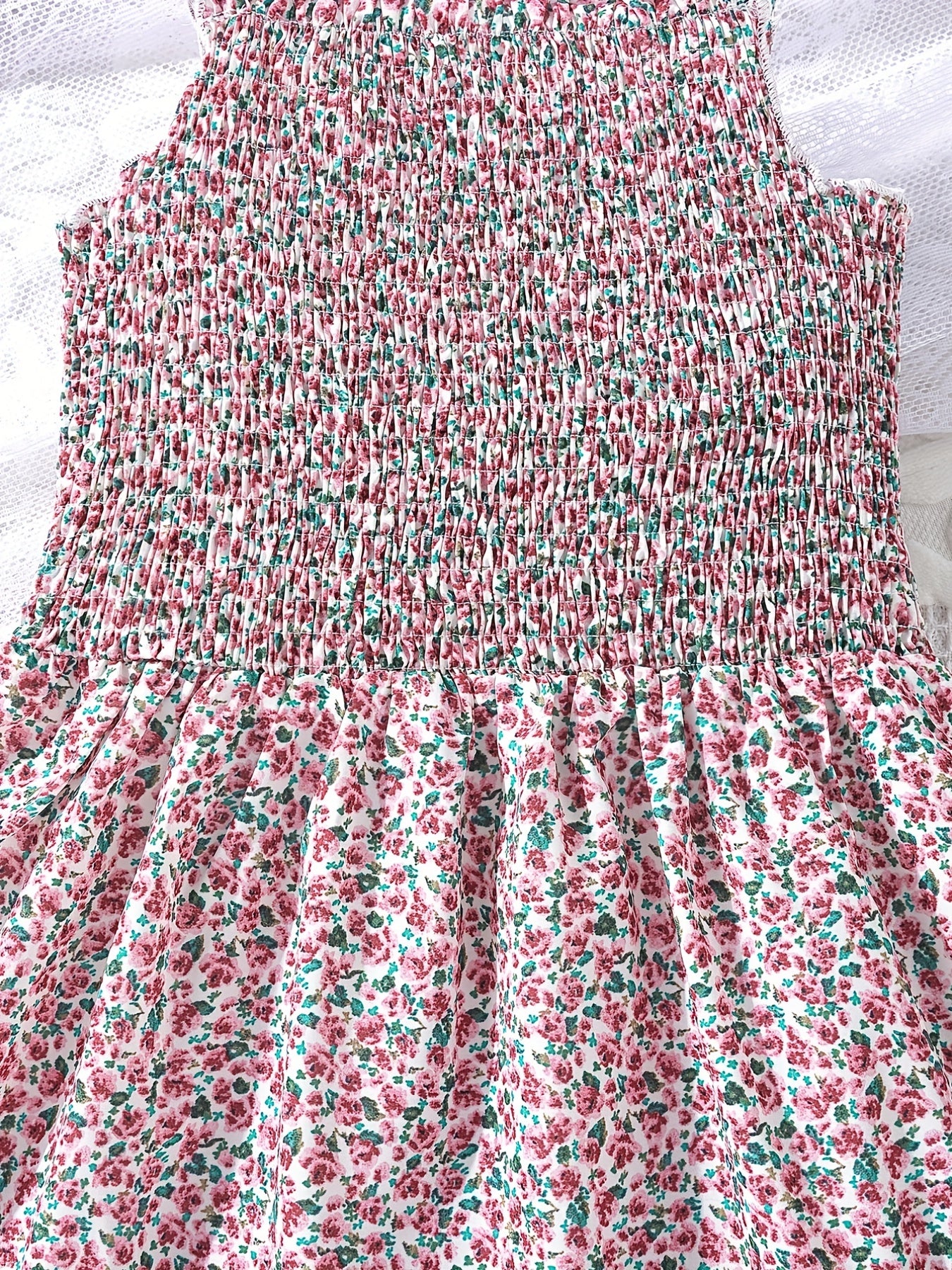 Girl's Floral Shirred Strappy Cami Dress For Party Beach Holiday