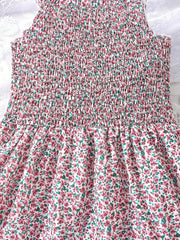 Girl's Floral Shirred Strappy Cami Dress For Party Beach Holiday