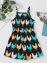 Girls' Chicken Farm Print Romper Jumpsuit