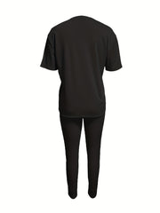 Graphic Print Two piece Set Drop Shoulder Short Sleeve T Shirt & Skinny Leggings