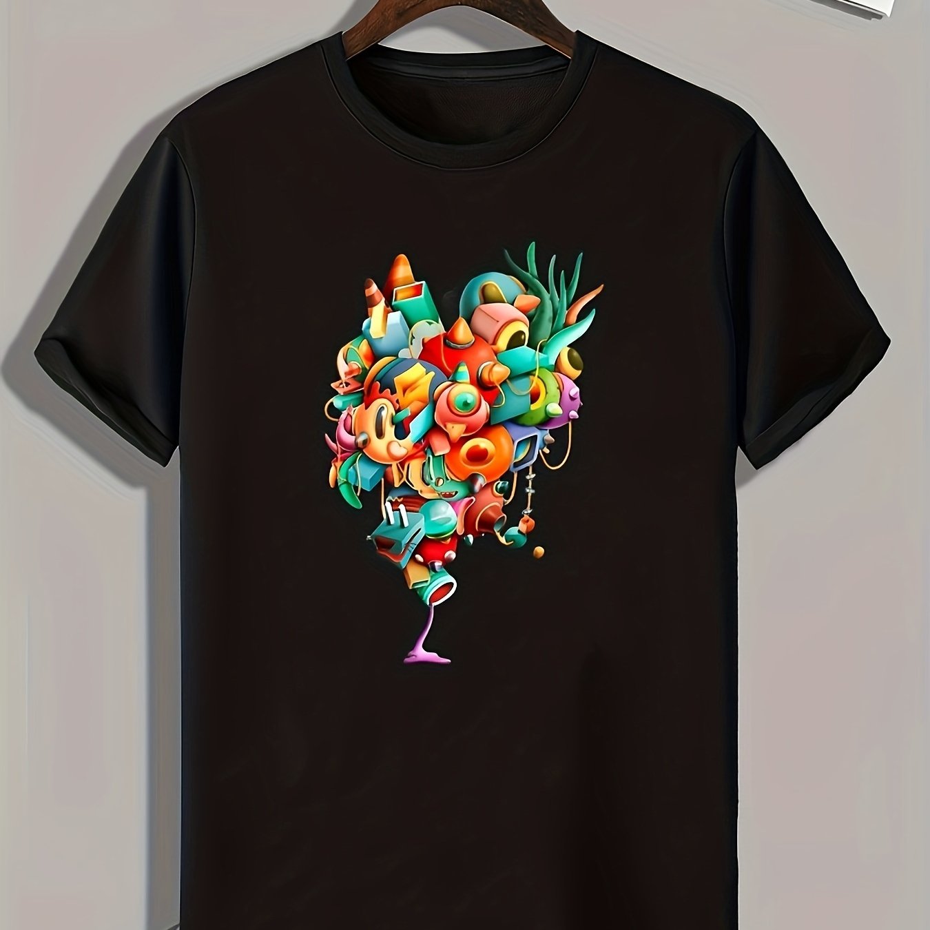 Cartoon Print Men's Graphic T-shirt for Summer