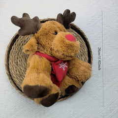 Christmas Reindeer Plush Toy Stuffed Animal with Antlers, Nose, and Scarf