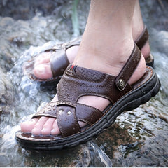Men's Vintage Slip On Slide Sandals PU Leather Shoes
