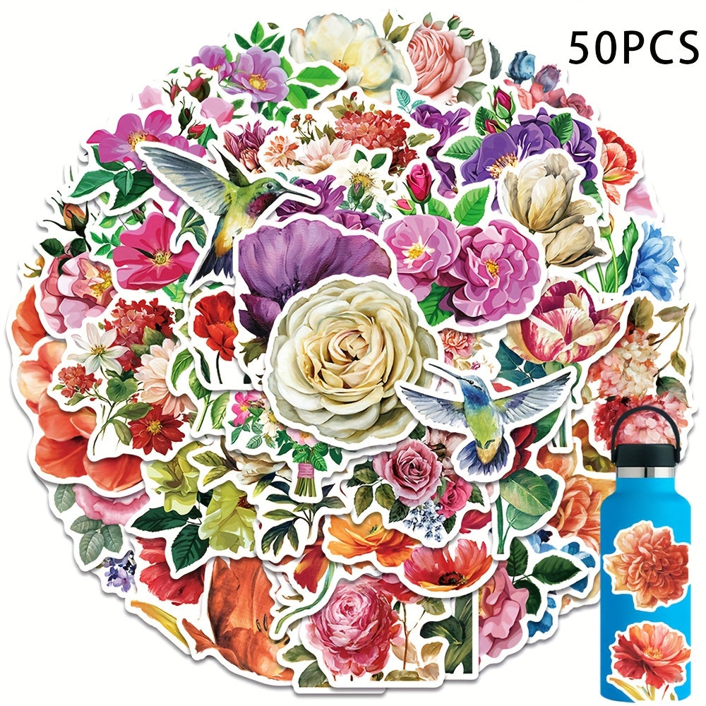 50pcs Flower Stickers Scrapbooking DIY Arts Crafts Journals