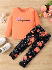 Floral Pattern 2pcs Set Long Sleeve Top & Leggings LITTLE PRINCESS Print