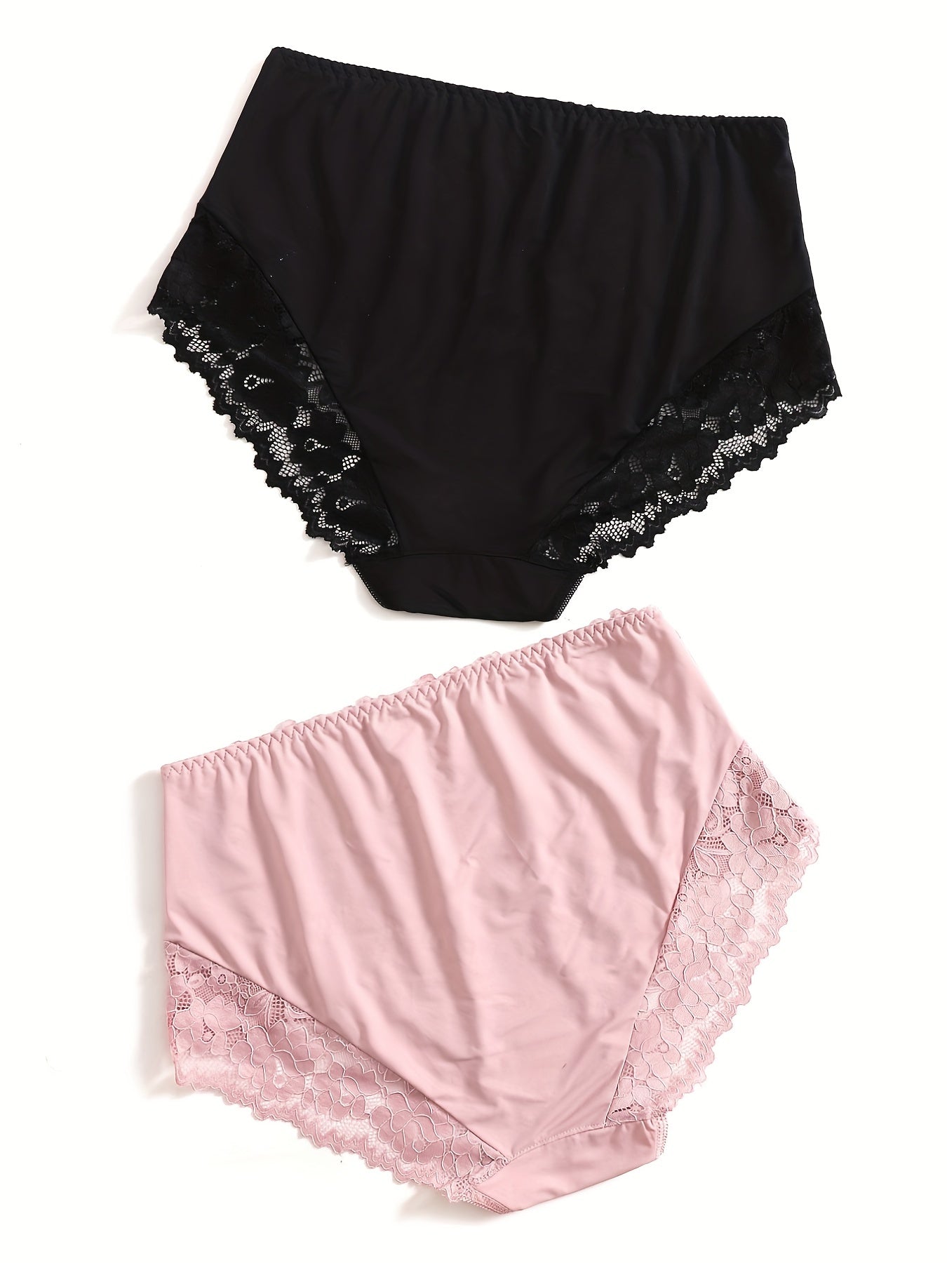 2 Pack Plus Size Lace Briefs Set Women's Mid Rise Breathable Panties