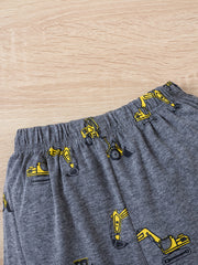 2pcs Excavator Print Tank Top & Shorts Set for Boys