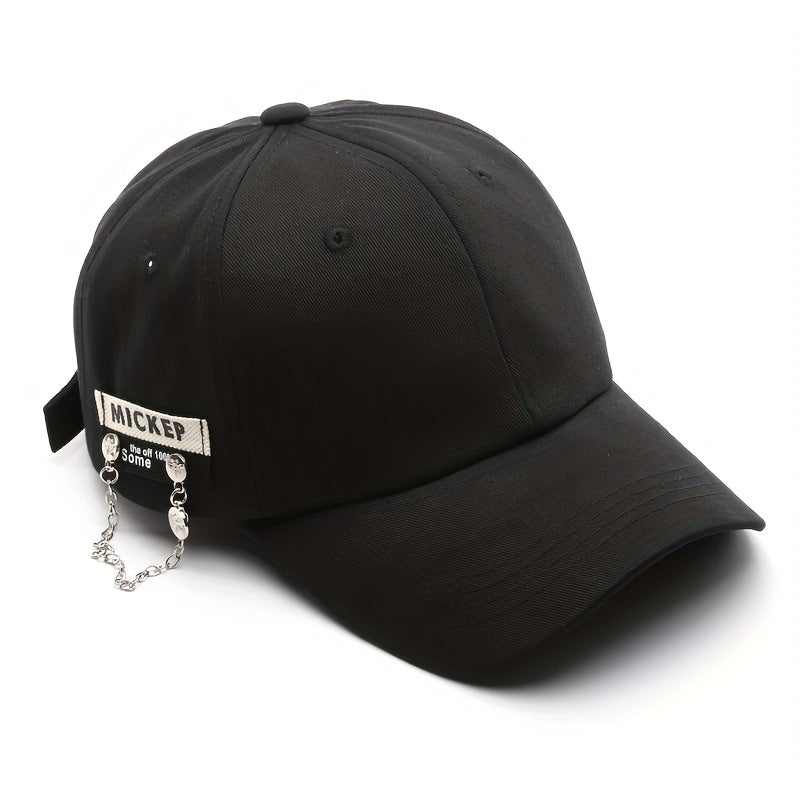Chain Label Patch Baseball Cap Solid Cotton Lightweight Dad Hat