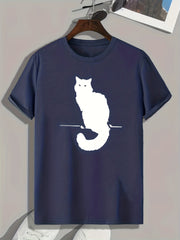 Cat Pattern Print Men's Comfy Sports T shirt Graphic Tee