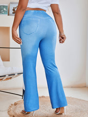 Denim Print Geometric Bell Bottom Leggings High Rise Flared Pants