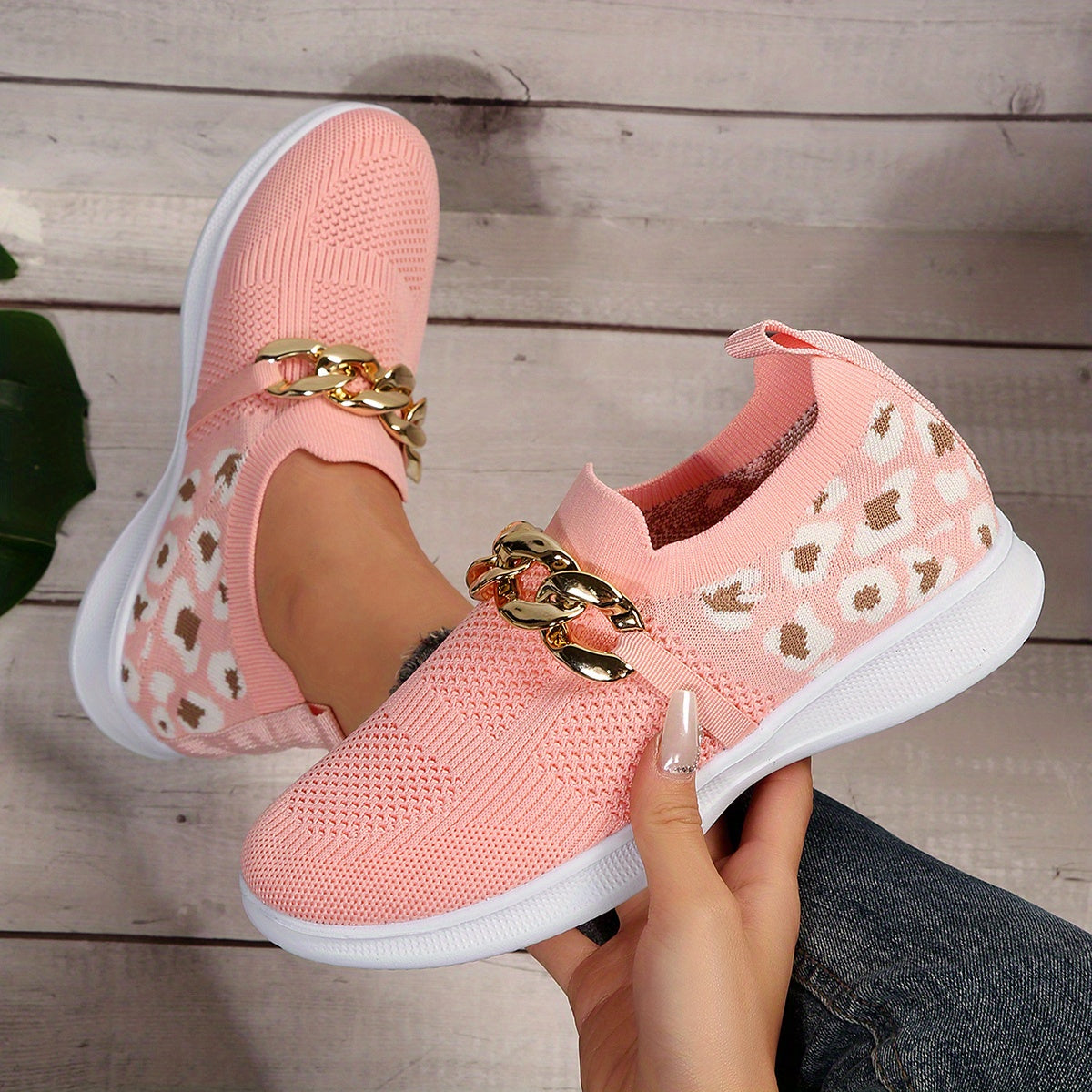 Women's Metallic Chain Decor Slip On Sneakers