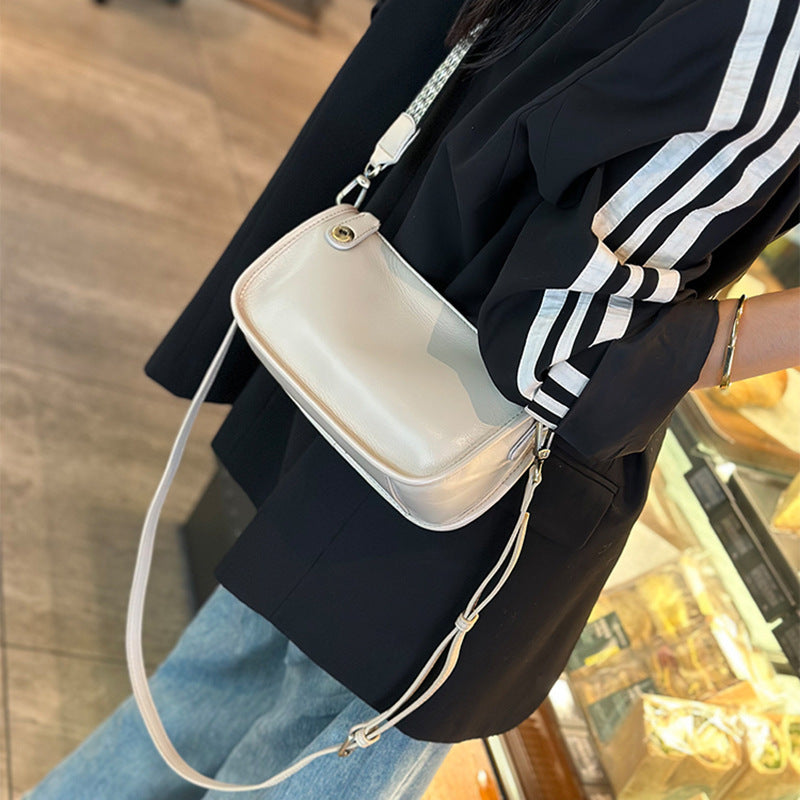 Soft Cowhide Small Square Bag with Wide Shoulder Strap