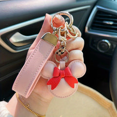 Cartoon Bow Mouse Bracelet Keychain Animal PU Leather Key Ring Gift