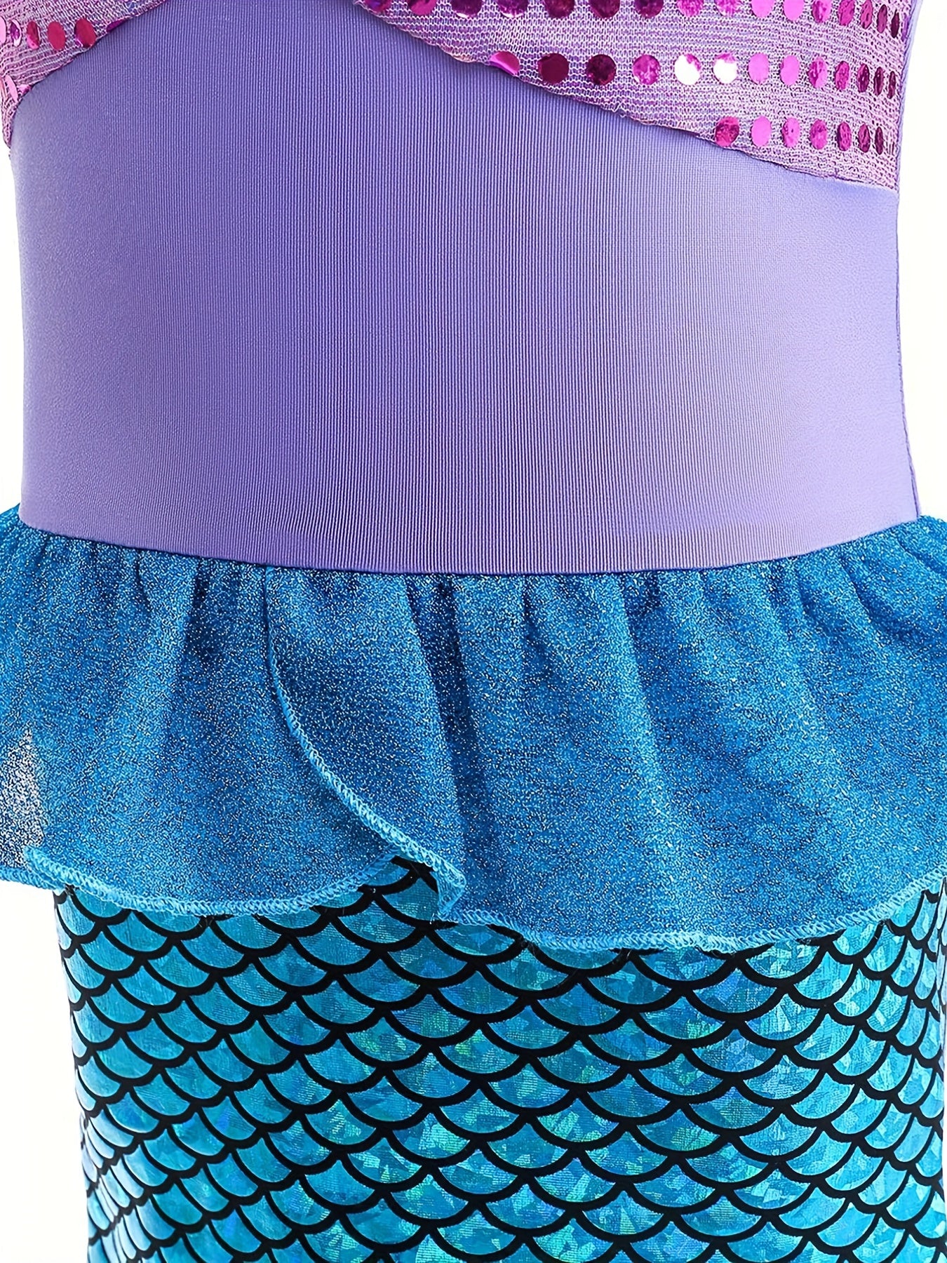 Girls Block Ruffle Trim Mermaid Princess Dress Costume Dress Up