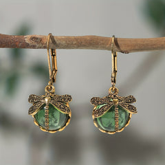 Retro Dragonfly Green Pendant Earrings Bohemian Style Jewelry