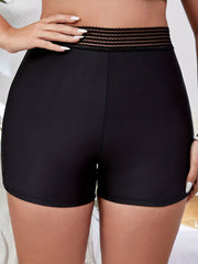 High Waist Bikini Shorts Solid Stitching Detail Bottoms