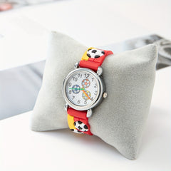 Soccer Print Round Dial Quartz Watch For Boys Girls Teen Gift