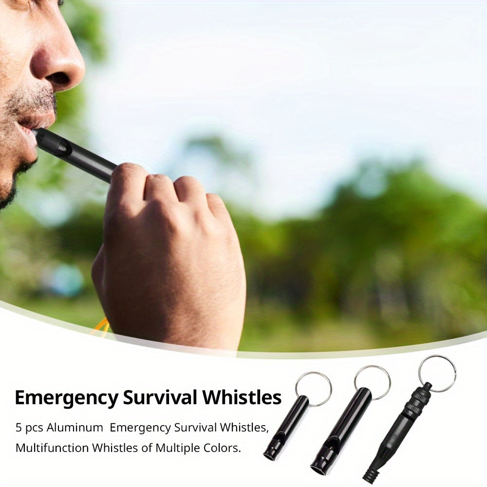 5PCS Outdoor Aluminum Whistle Keychain Pack