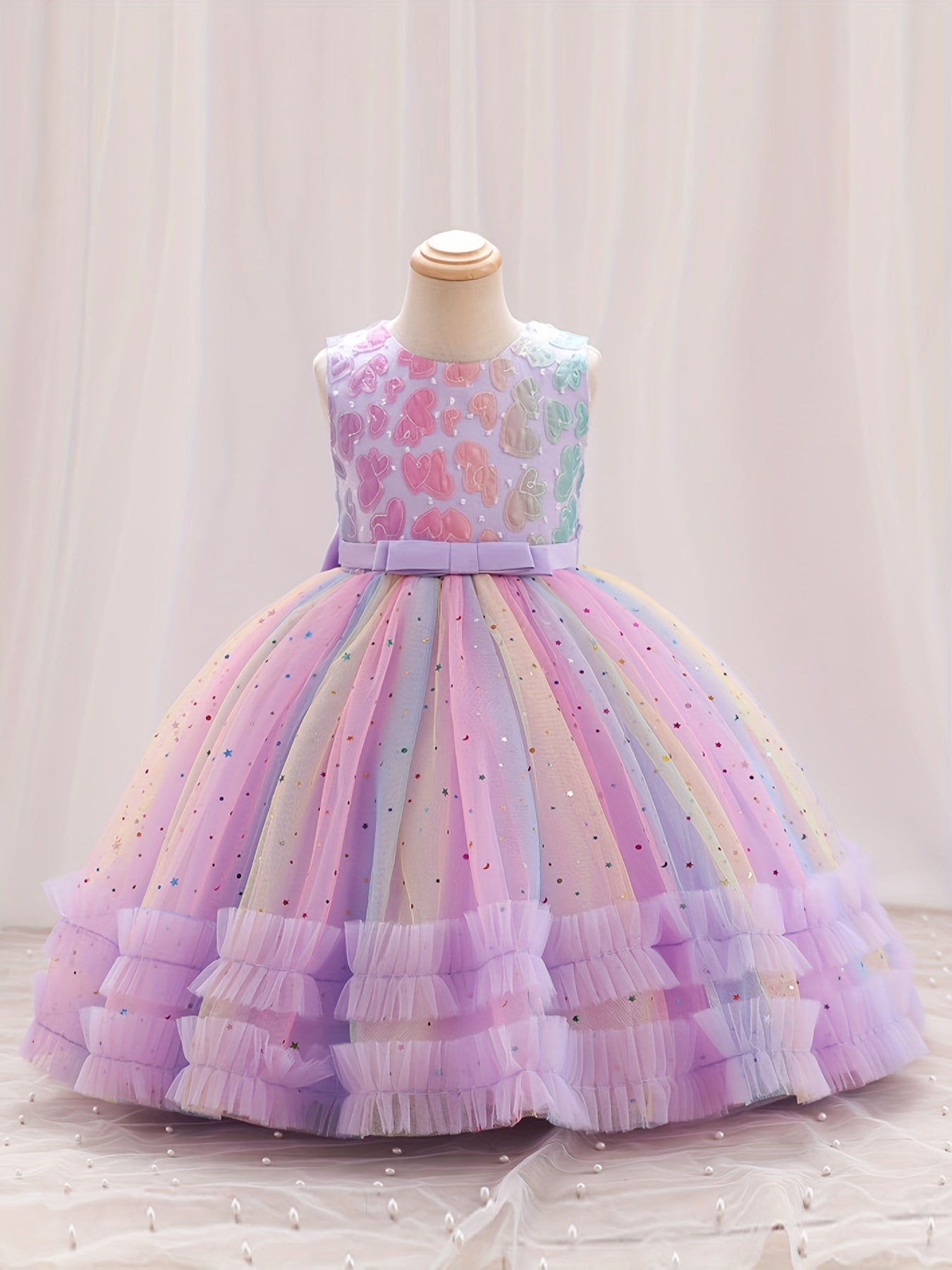Girls Ombre Heart Appliques Tutu Dress For Party Birthday