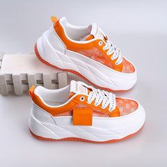 Women's Mesh Platform Sneakers Lace Up Outdoor Shoes Comfy Orange