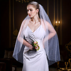 Bridal Pearl Veil Fingertip Length Tulle Wedding Decoration