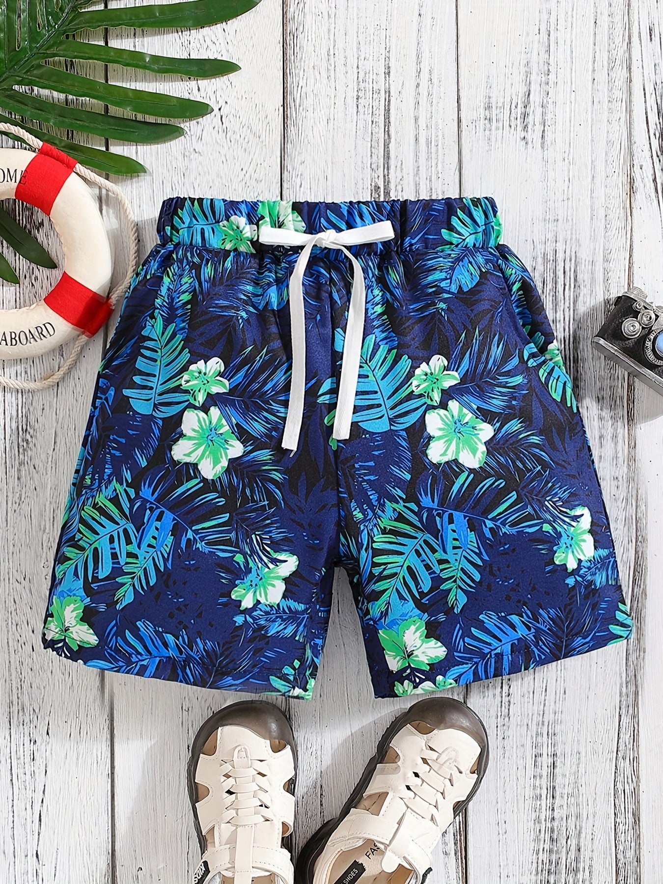 Boys Leaf & Flower Print Shorts for Vacation Beach Summer Clothes