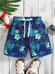 Boys Leaf & Flower Print Shorts for Vacation Beach Summer Clothes