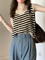 Striped Cut Out Tank Top Casual Sleeveless Knitted Top