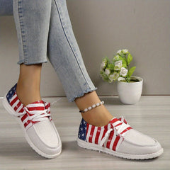 Star & Flag Pattern Canvas Lace Up Sneakers
