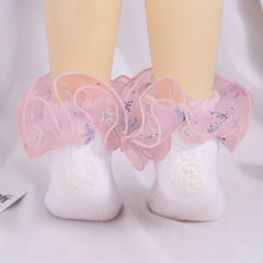 Girls Double Lace Princess Dance Socks Sweet Short Crew Socks
