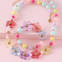 Kids Colorful Floral Beaded Bracelet Necklace Set