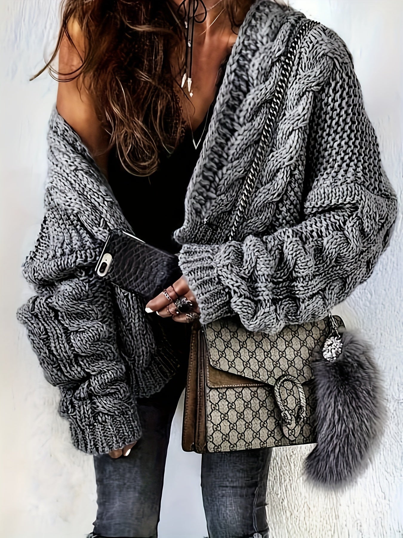 Solid Cable Knit Long Sleeve Open Front Sweater Cardigan