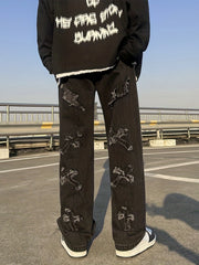Men's Wide Leg Denim Jeans with Embroidery