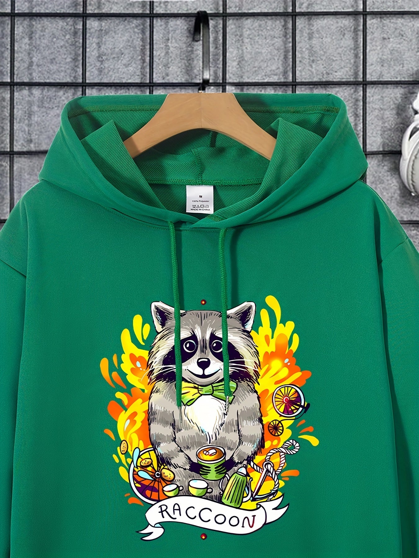 Raccoon Animals Print Hoodie Men's Casual Graphic Pullover Sweatshirt