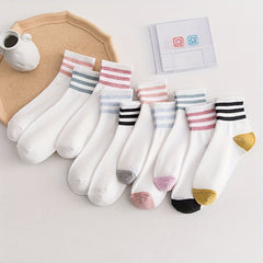 5 Pairs Striped Sports Socks Comfy & Breathable Women's Stockings