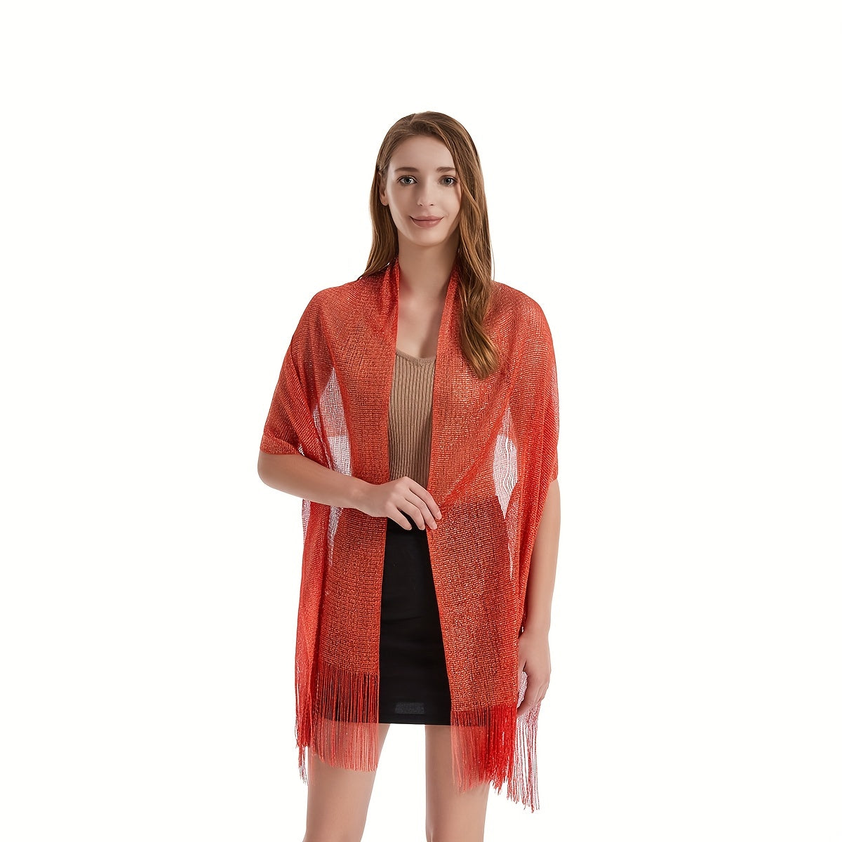 Metallic Tassel Shawls Solid Wraps Classic Scarf For Evening Dress