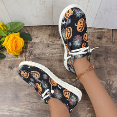 Halloween Pumpkin & Spider Web Flat Shoes
