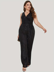 Sequin Wide Leg Tank Jumpsuit with Belt