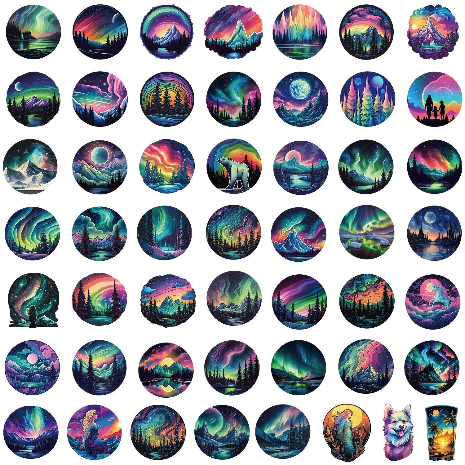50pcs Northern Lights Series Stickers Waterproof DIY Decorative Sticker