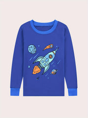 Rocket Pattern Kid's Pajamas Long Sleeve Top & Pants Set