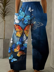 Butterfly Print Wide Leg Pants Casual Loose Pants For Spring & Summer