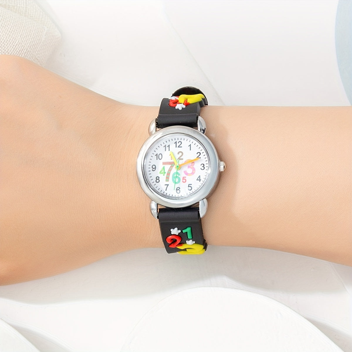 Kids Digital Quartz Watch - Cute Number Pointer Wristwatch