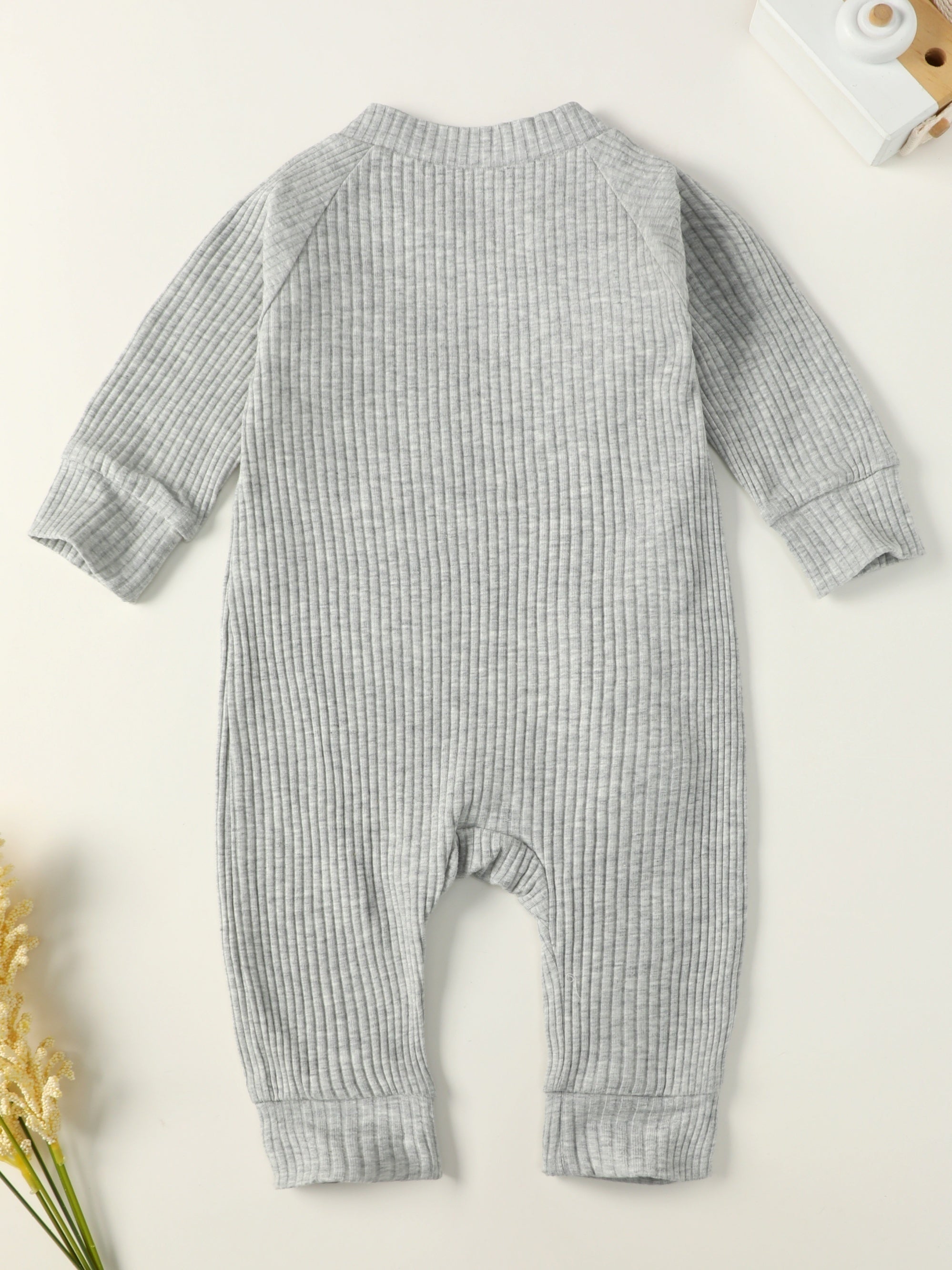 Baby Boy Cotton Ribbed Jumpsuit with Zipper Snaps
