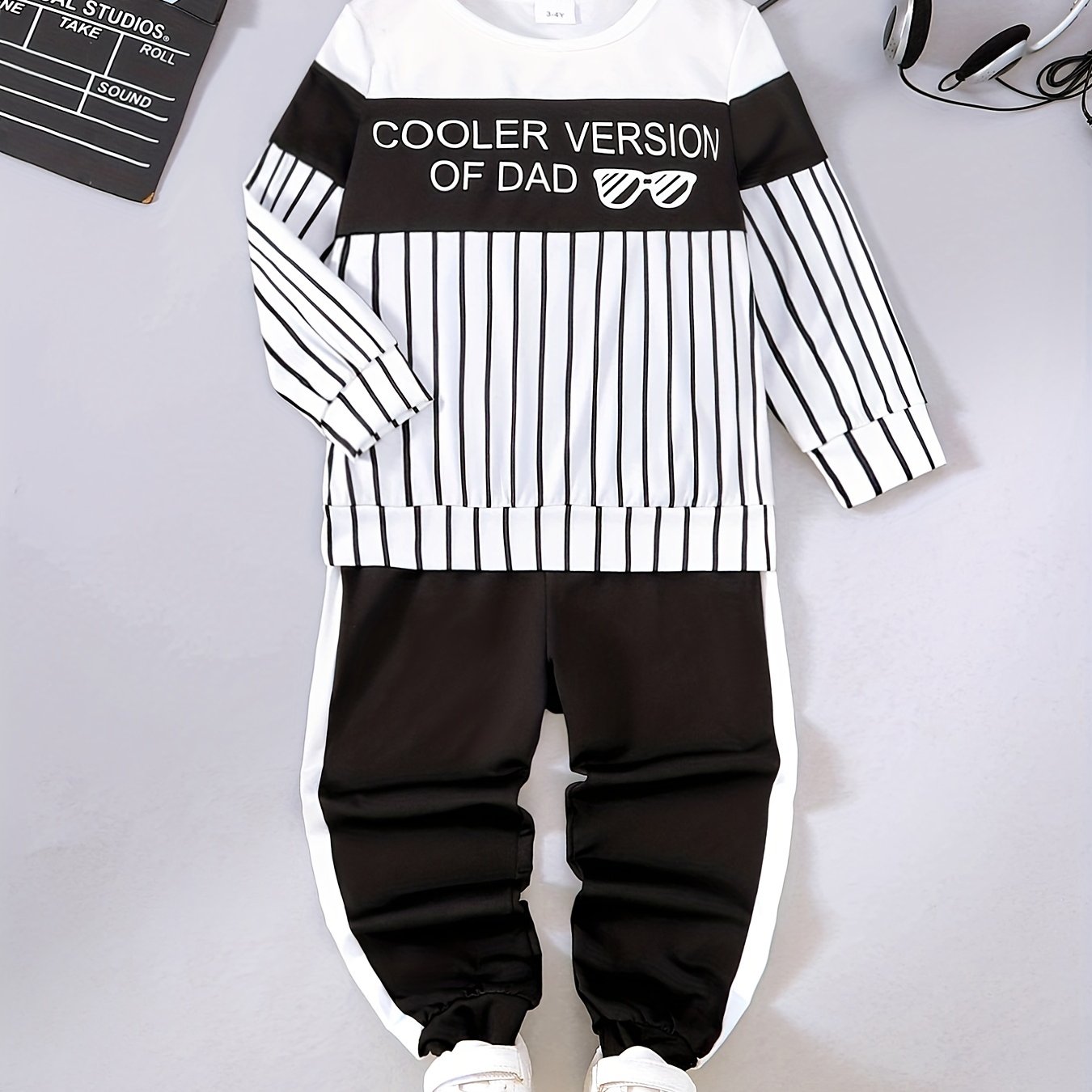 Striped Boy's 2pcs Sunglasses Sweatshirt & Sweatpants Set COOLER VERSION OF DAD