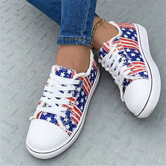 Women's Star Pattern Canvas Sneakers Striped Low Top Shoes