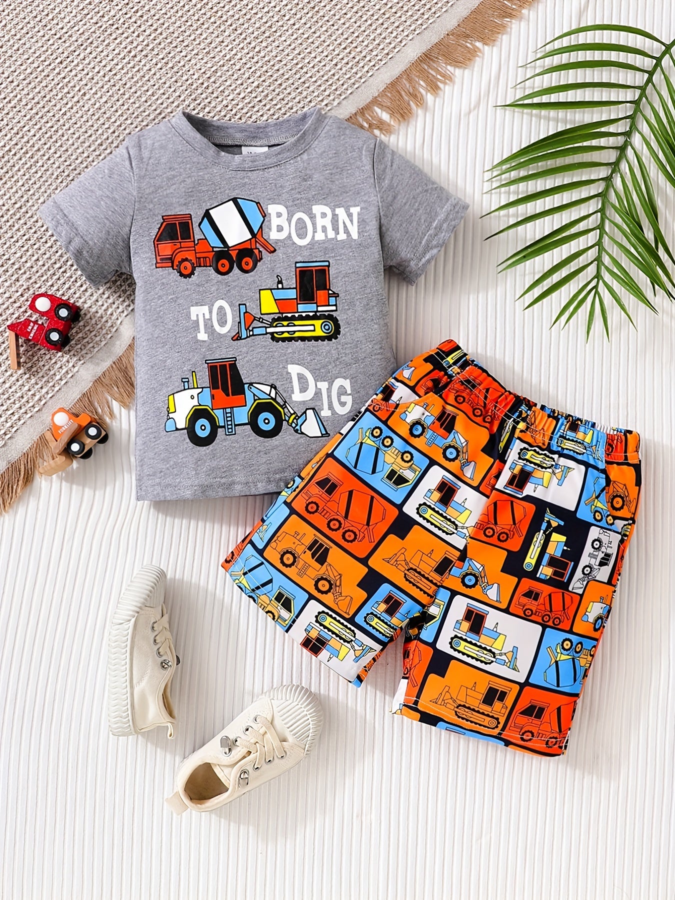 Boys Born To Dig Excavator Graphic Casual Outfit Set